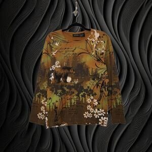 Vintage y2k Prairie Mountain Large All Over Nature Bears Outdoor Beaded Hippie